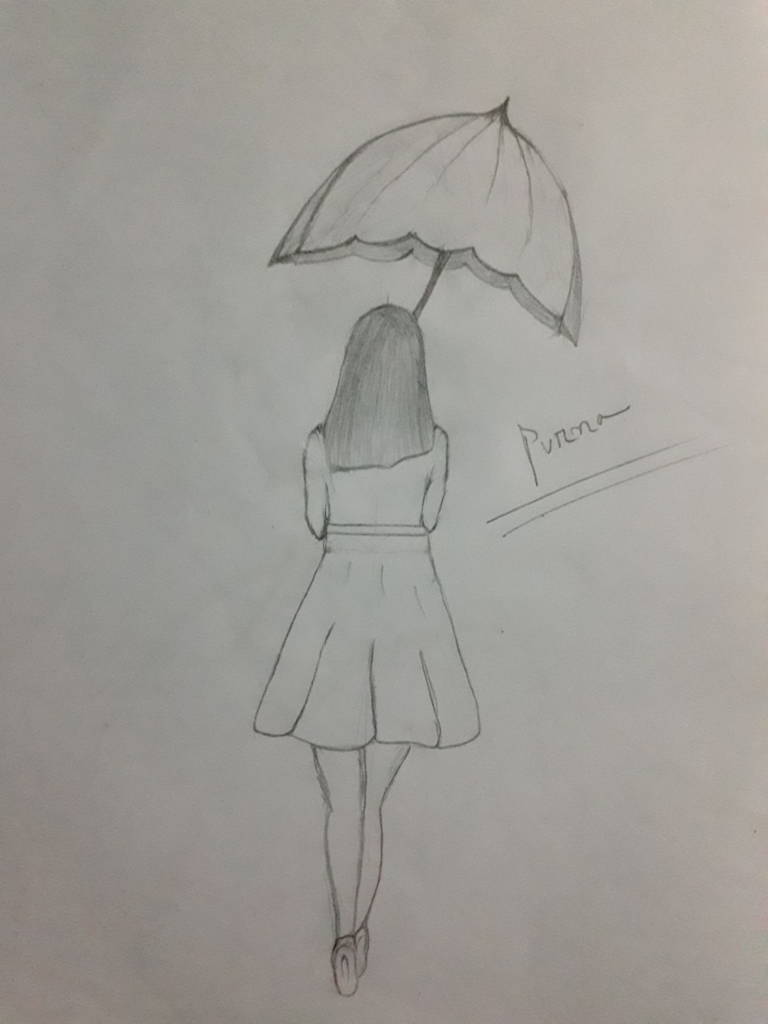 Girl with umbrella / 100 x 70 cm Drawing by Alexandra Djokic | Saatchi Art