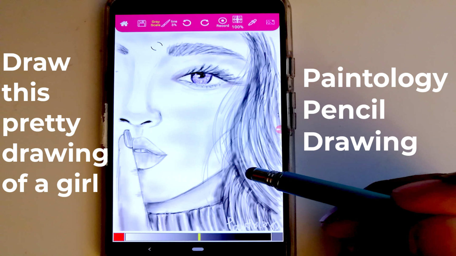 Draw a purple eyed girl - Paintology Pencil App